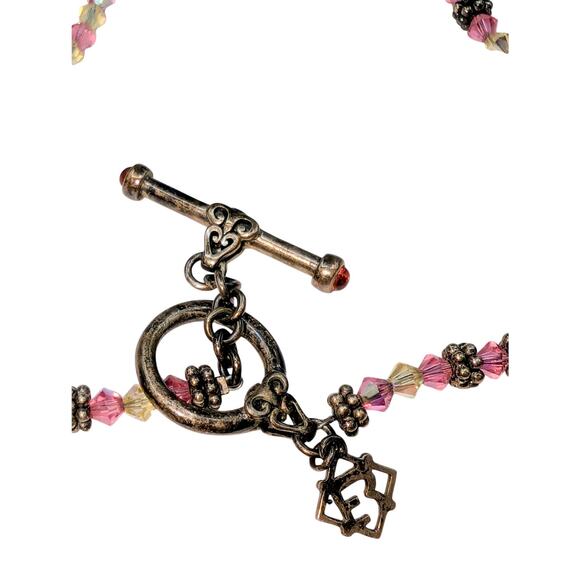 Elise Ryan 925 Sterling Silver Pink Clear Bicone Crystal Bead 18" Necklace - Picture 5 of 9